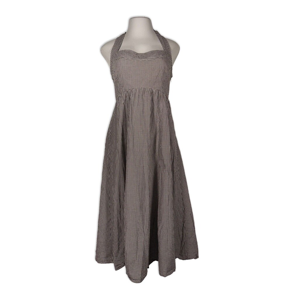 Hill House Home Fleur Midi Dress Chocolate Gingham Cotton Halter Large